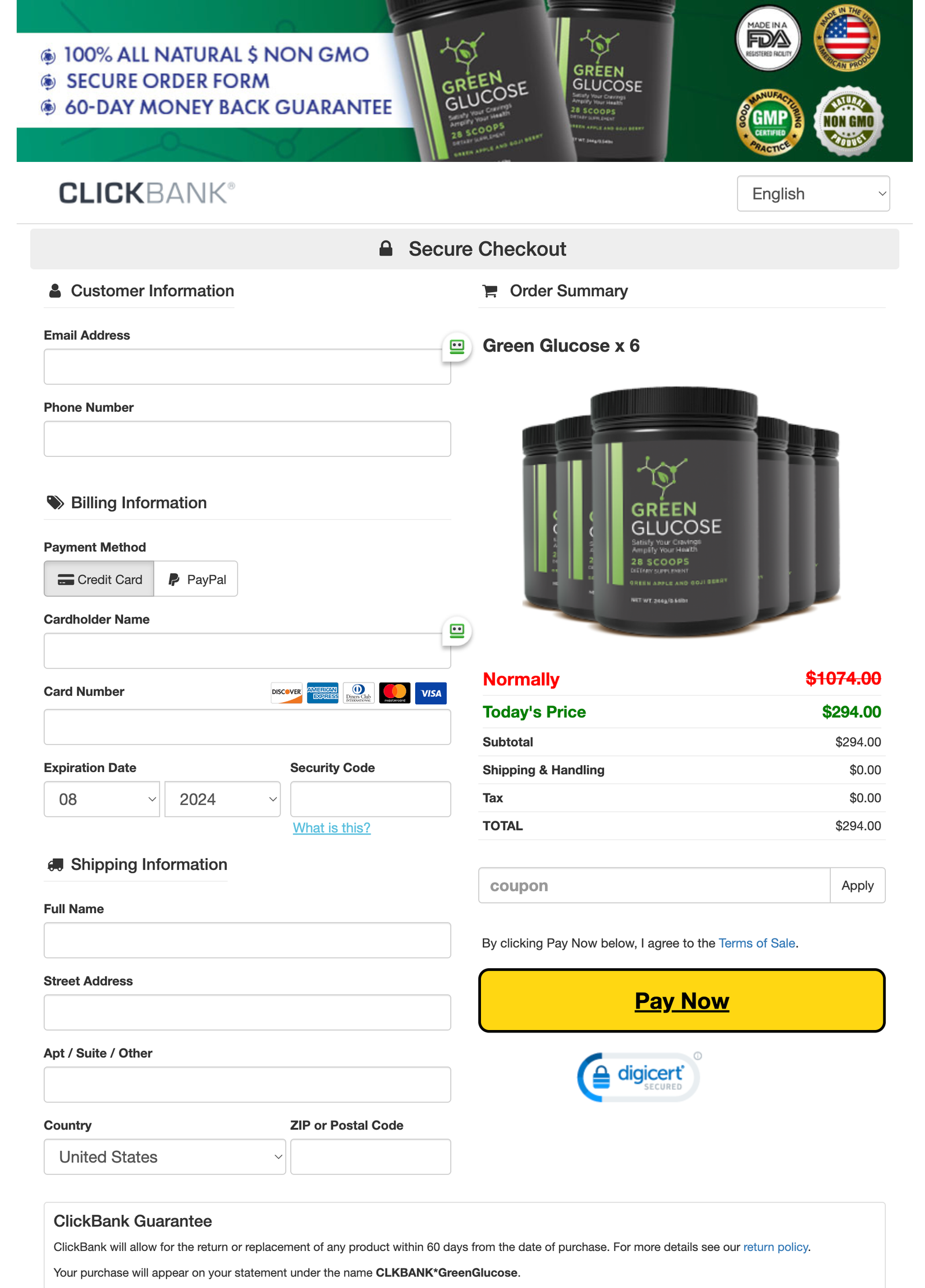Green Glucose Official Website Secure Order Page